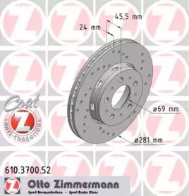 Перфорований гальмівний диск на Вольво С40  Otto Zimmermann 610.3700.52.