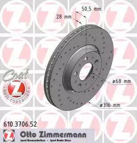Перфорированный тормозной диск Otto Zimmermann 610.3706.52.
