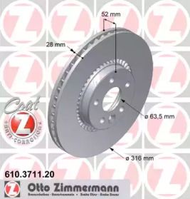 Перфорированный тормозной диск на Вольво ХС70  Otto Zimmermann 610.3711.20.