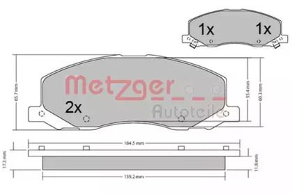 Передние тормозные колодки на Opel Insignia  Metzger 1170468.