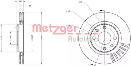 Тормозной диск на Citroen C2  Metzger 6110023.
