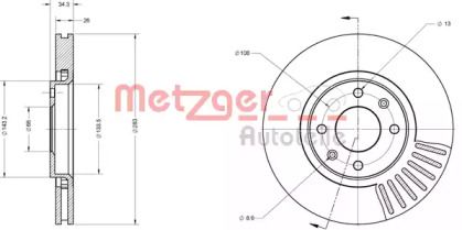 Вентилируемый тормозной диск на Пежо 308  Metzger 6110050.