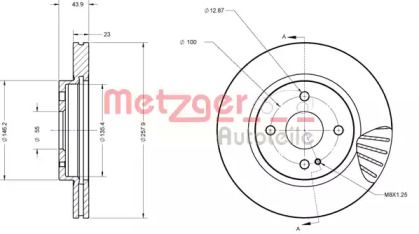 Вентильований гальмівний диск на Mazda 2  Metzger 6110266.