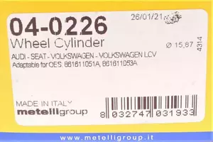 Задній гальмівний циліндр Metelli 04-0226 фотографія 5.