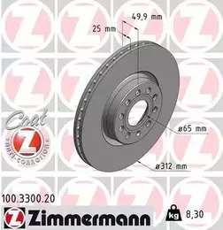 Вентилируемый тормозной диск Otto Zimmermann 100.3300.20 фотография 6.