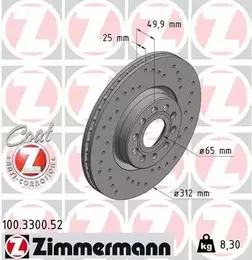 Вентилируемый тормозной диск с перфорацией Otto Zimmermann 100.3300.52 фотография 6.