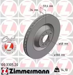 Вентилируемый тормозной диск Otto Zimmermann 100.3305.20 фотография 6.
