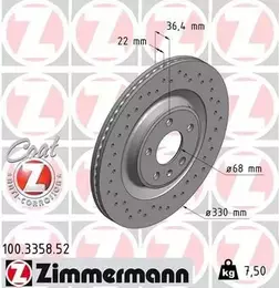 Вентилируемый тормозной диск Otto Zimmermann 100.3358.52 фотография 6.