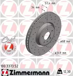 Вентилируемый тормозной диск с перфорацией Otto Zimmermann 100.3373.52 фотография 7.
