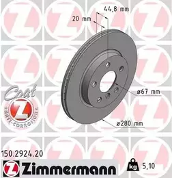Вентилируемый тормозной диск Otto Zimmermann 150.2924.20 фотография 6.
