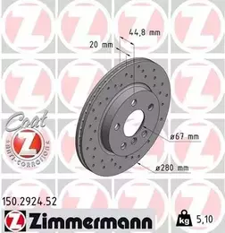 Вентилируемый тормозной диск с перфорацией Otto Zimmermann 150.2924.52 фотография 5.