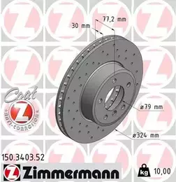 Вентилируемый тормозной диск с перфорацией Otto Zimmermann 150.3403.52 фотография 7.