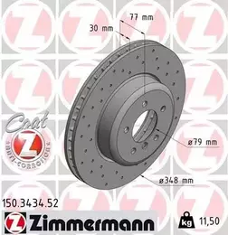 Вентилируемый тормозной диск с перфорацией Otto Zimmermann 150.3434.52 фотография 6.