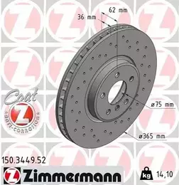 Вентилируемый тормозной диск с перфорацией Otto Zimmermann 150.3449.52 фотография 6.