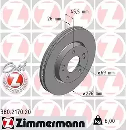 Вентилируемый тормозной диск Otto Zimmermann 380.2170.20.