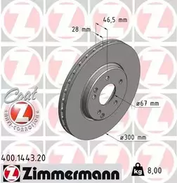 Вентилируемый тормозной диск Otto Zimmermann 400.1443.20 фотография 6.