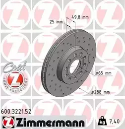 Вентилируемый тормозной диск с перфорацией Otto Zimmermann 600.3221.52 фотография 6.