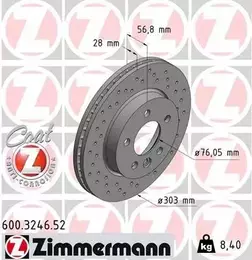 Вентилируемый тормозной диск с перфорацией Otto Zimmermann 600.3246.52 фотография 7.