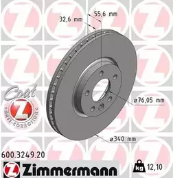 Вентилируемый тормозной диск Otto Zimmermann 600.3249.20 фотография 0.