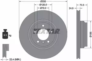 Вентилируемый тормозной диск на БМВ 330 Textar 92137805.