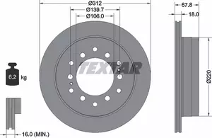 Вентилируемый тормозной диск на Тайота 4-Раннер  Textar 92170103.