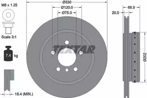 Вентильований гальмівний диск на БМВ Е10 Textar 92265925.