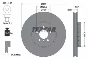 Вентильований гальмівний диск Textar 92266025 фотографія 5.