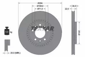Перфорований гальмівний диск на Toyota Proace  Textar 92287103.